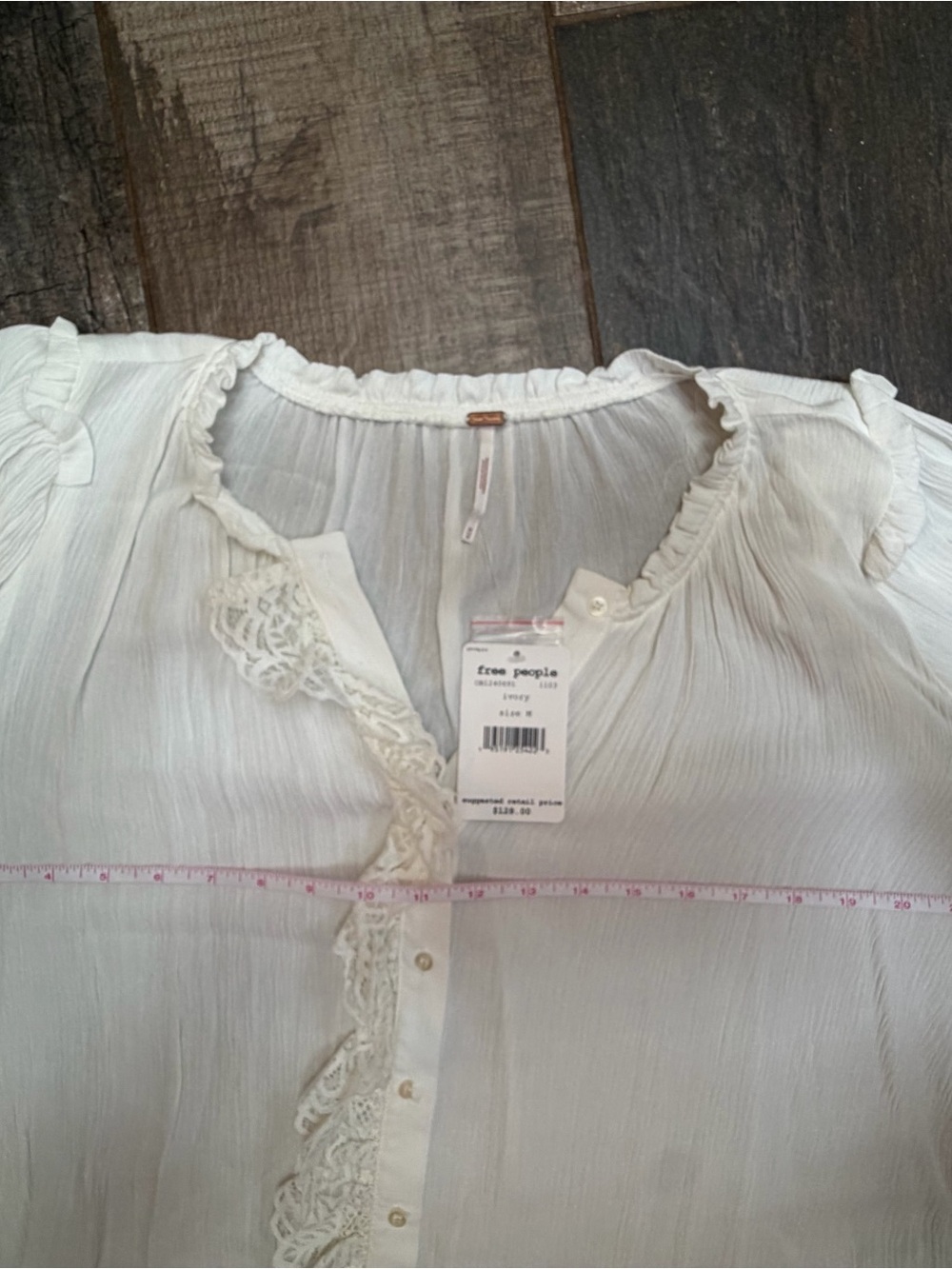 Free People Sheer White & Ivory Lace-Trim Long Sleeve Tunic Blouse NWT - Picture 10 of 12